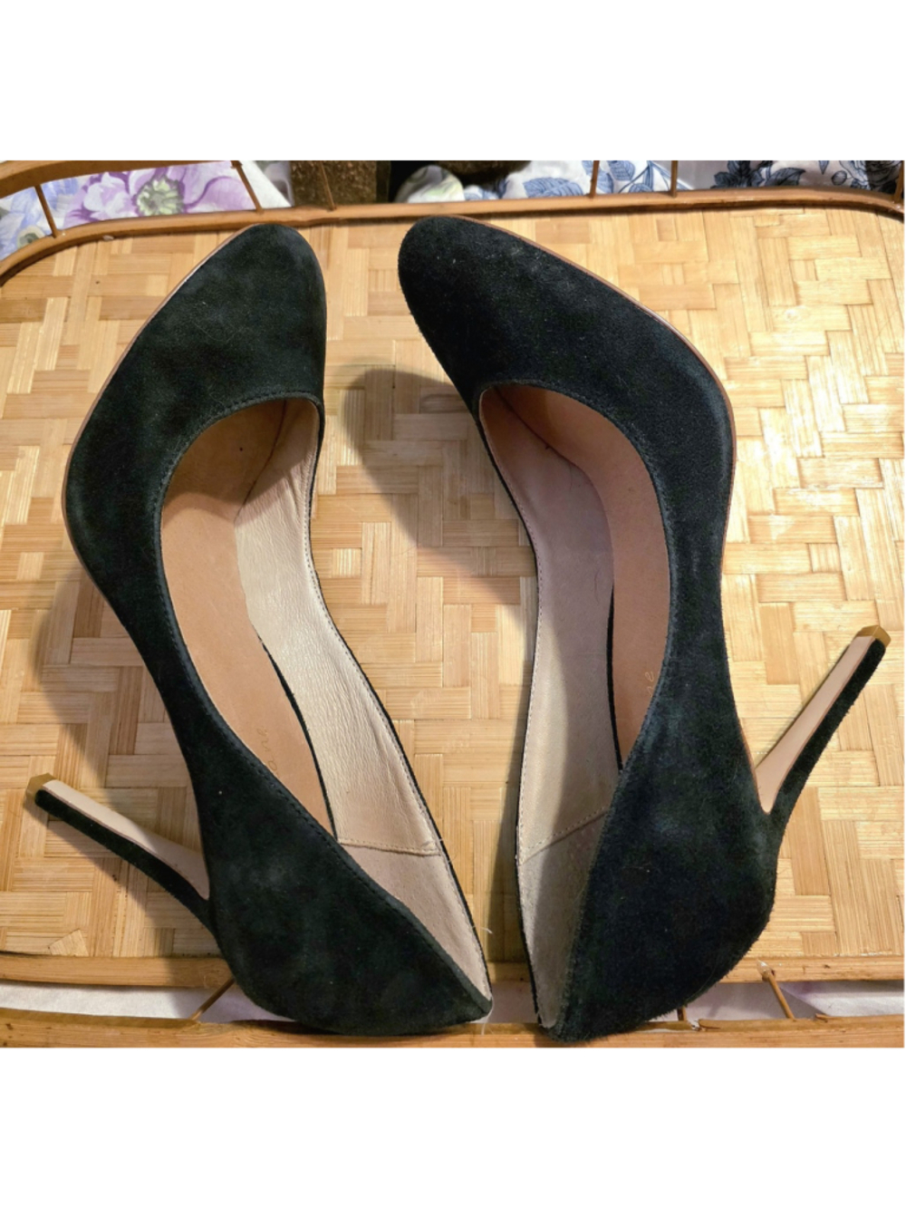 Black Suede Leather Stiletto Heels Size 8.5M Maiden Lane